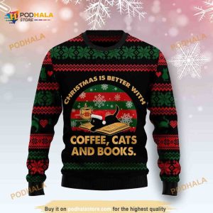 Christmas Funny Ugly Sweater 3D Better With Cat And Book, Funny Xmas Gifts