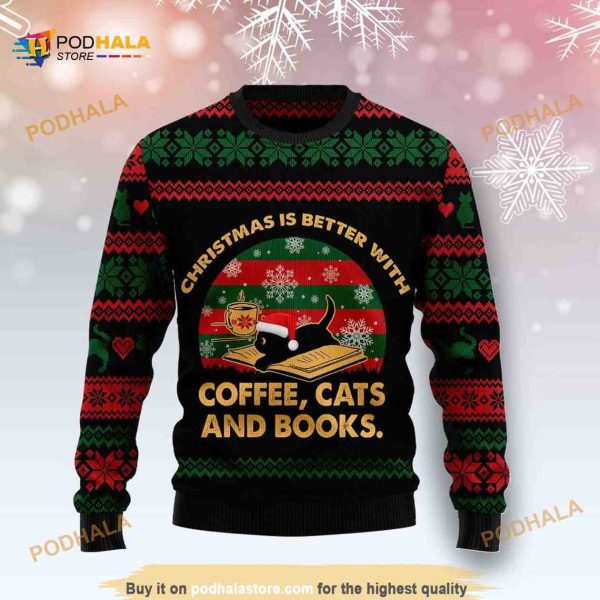 Christmas Funny Ugly Sweater 3D Better With Cat And Book, Funny Xmas Gifts