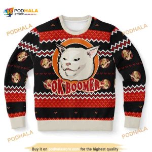 Christmas Ok Boomer Woman Funny Ugly Sweater 3D, Funny Xmas Gifts