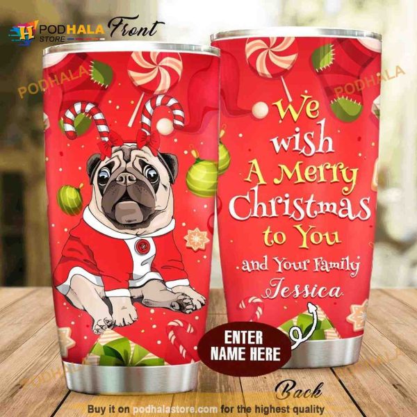 Christmas Pug Personalized Gift Travel Coffee Tumbler