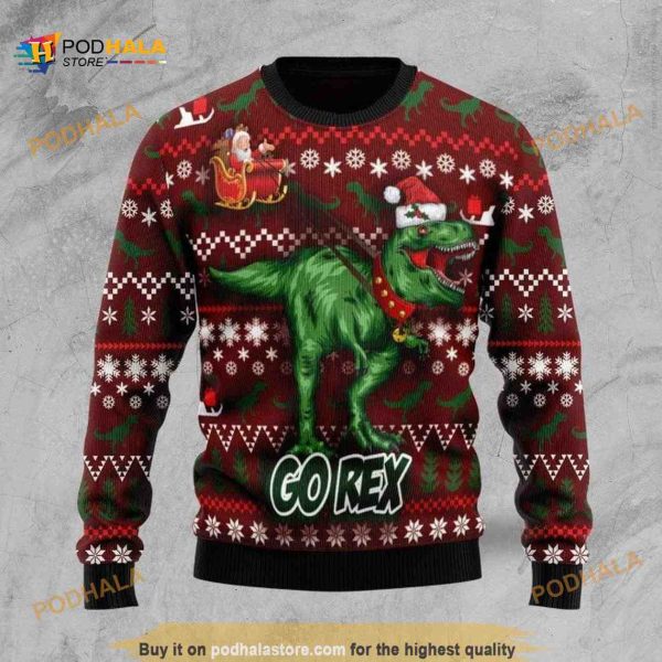 Christmas Santa Claus Riding T-Rex Dinosaur 3D Funny Ugly Sweater, Funny Xmas Gifts