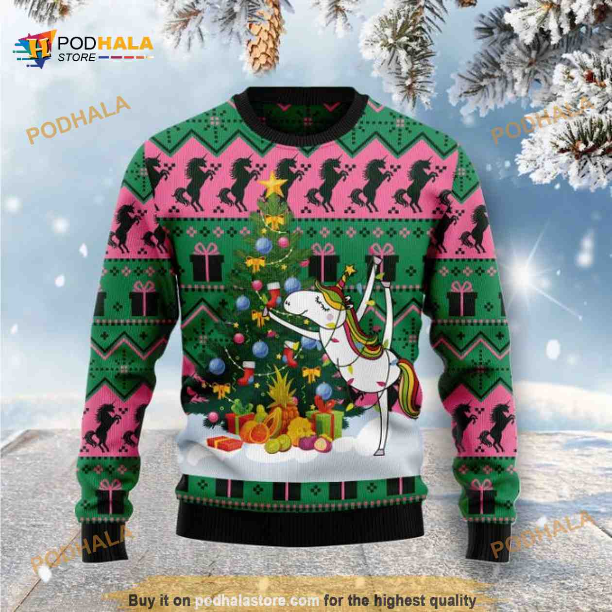 Christmas Tree Unicorn Funny Ugly Sweater 3D Funny Xmas Gifts Podhalastore