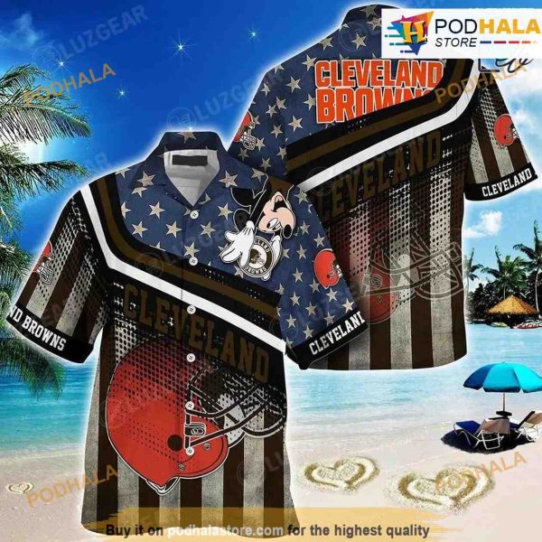Cleveland Browns NFL Hawaiian Shirt, Mickey American Flag Printed Shirt Gift