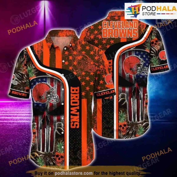 Cleveland Browns NFL Hawaiian Shirt Tropical Patterns Skull Punisher Printed Gift
