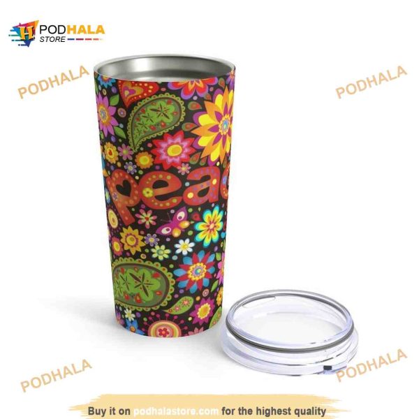Colorful Hippie Peace Sign With Flowers And Paisleys Coffee Tumbler