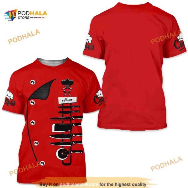 Cook T Shirt 3D Custom Name Chef Knives Red Shirt