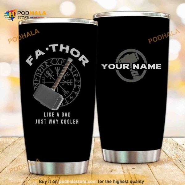 Cool Fathor Superhero Custom Name Gift Travel Coffee Tumbler