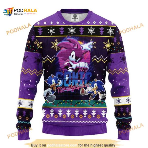 Cool Sonic The Hedgehog Purple Christmas Funny Ugly Sweater, Funny Xmas Gifts