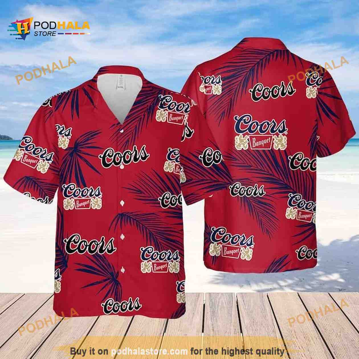 Coors Banquet Beer Palm Leaves Pattern Funny Hawaiian Shirt - Podhalastore