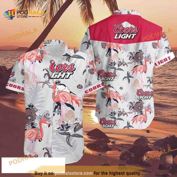 Coors Light Hawaiian Shirt, Floral Flamingo Gift For Beach Lovers