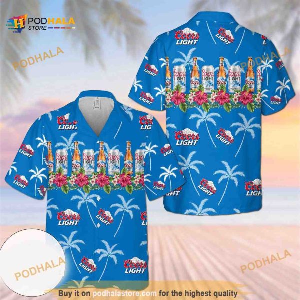 Coors Light Hawaiian Shirt, Tropical Floral Gift For Beach Lovers