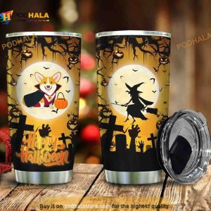 Corgi Dog Wearing Vampire Halloween Witch Coffee Tumbler