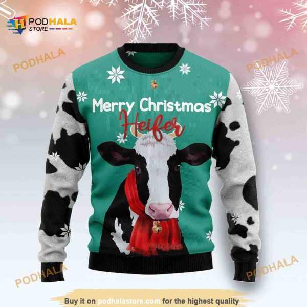Cow Merry Christmas Heifer 3D Funny Ugly Sweater, Funny Xmas Gifts