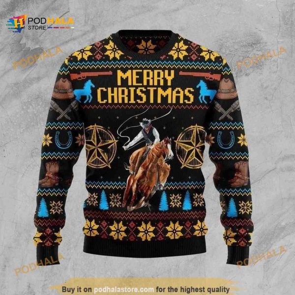 Cowboy Riding Horse 3D Funny Ugly Sweater Merry Christmas, Funny Xmas Gifts