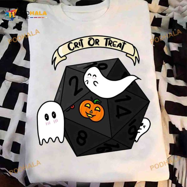 Crit Or Treat Dungeons And Dragons Halloween Shirt, Dnd Game, White Ghost Shirt