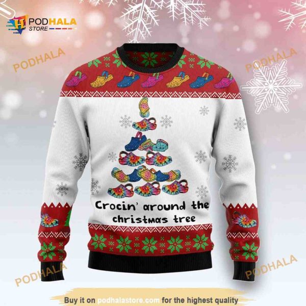 Crocin Around The Christmas Tree Funny Ugly Sweater, Funny Xmas Gifts