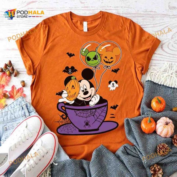 Cup Of Mickey With Pumpkin Mask Abd Scary Babylon Halloween Costume Shirt