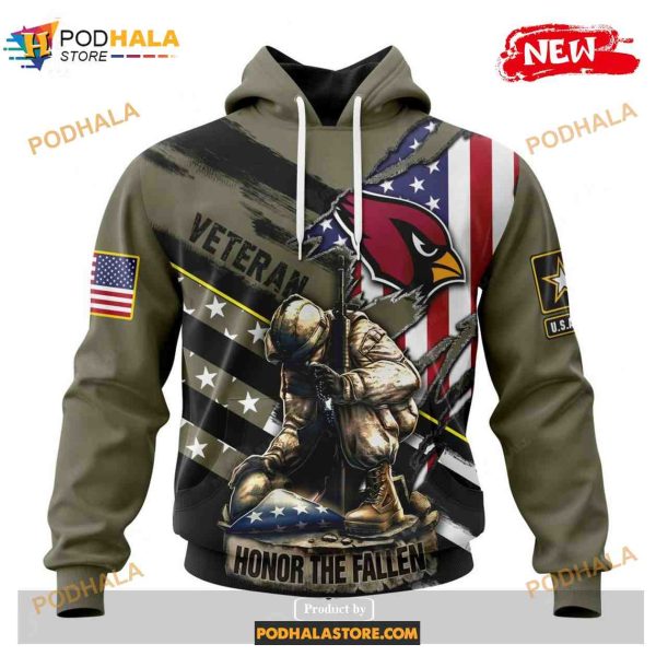 Custom Arizona Cardinals Honor Veterans Kneeling Soldier Design Shirt NFL Hoodie 3D