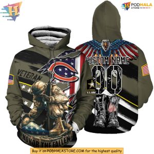 Custom Chicago Bears Honor Veterans Kneeling Soldier Design Shirt NFL Hoodie 3D