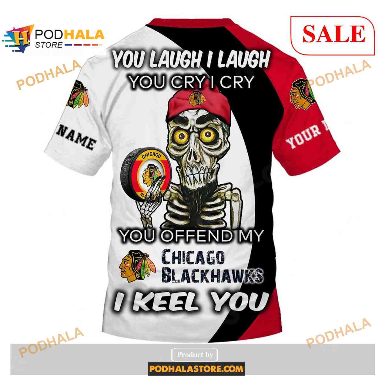 NHL Chicago Blackhawks Custom Name Number Skeleton Halloween Zip