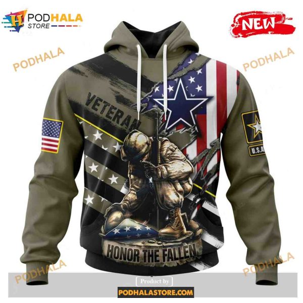 Custom Dallas Cowboys Honor Veterans Kneeling Soldier Design Shirt NFL Hoodie 3D