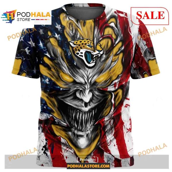 Custom Jacksonville Jaguars Demon Face American Flag Shirt NFL Hoodie 3D