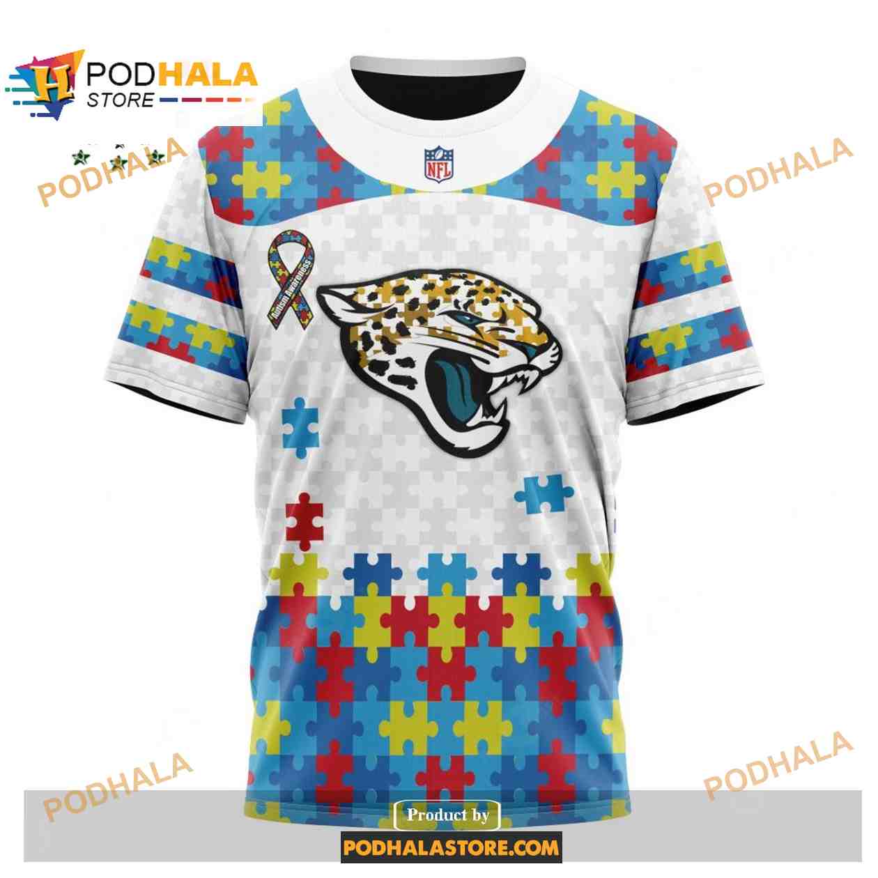 Custom Jacksonville Jaguars Special Autism Puzzle Game White NFL