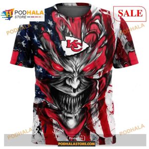 Custom Kansas City Chiefs Demon Face American Flag Shirt NFL Hoodie 3D 2