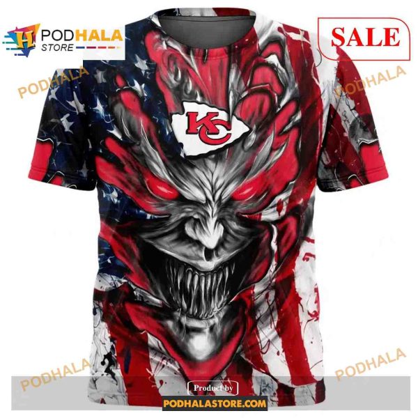 Custom Kansas City Chiefs Demon Face American Flag Shirt NFL Hoodie 3D