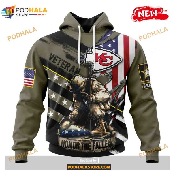 Custom Kansas City Chiefs Honor Veterans Kneeling Soldier Design Shirt NFL Hoodie 3D