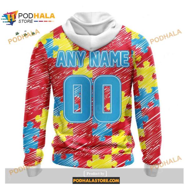 Custom Kansas City Chiefs Special Autism Puzzle Game Stripes Design NFL Hoodie 3D
