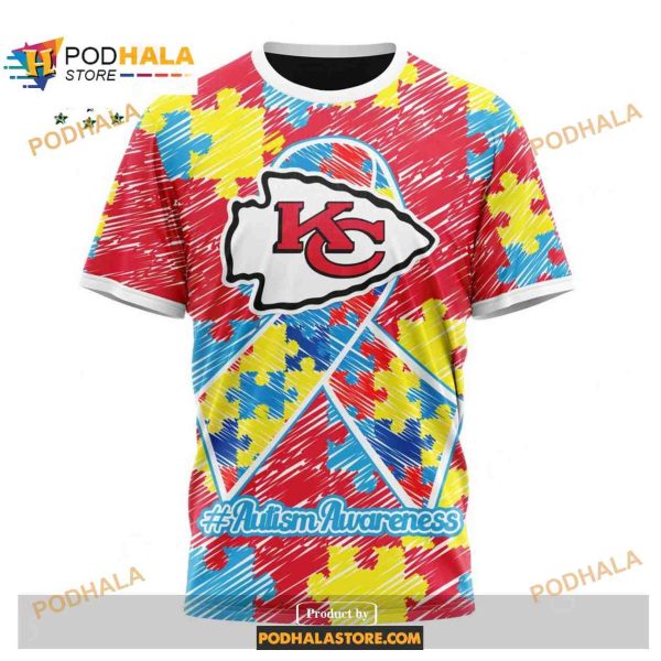 Custom Kansas City Chiefs Special Autism Puzzle Game Stripes Design NFL Hoodie 3D