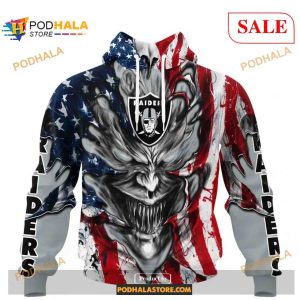 Custom Las Vegas Raiders Demon Face American Flag Shirt NFL Hoodie 3D 1