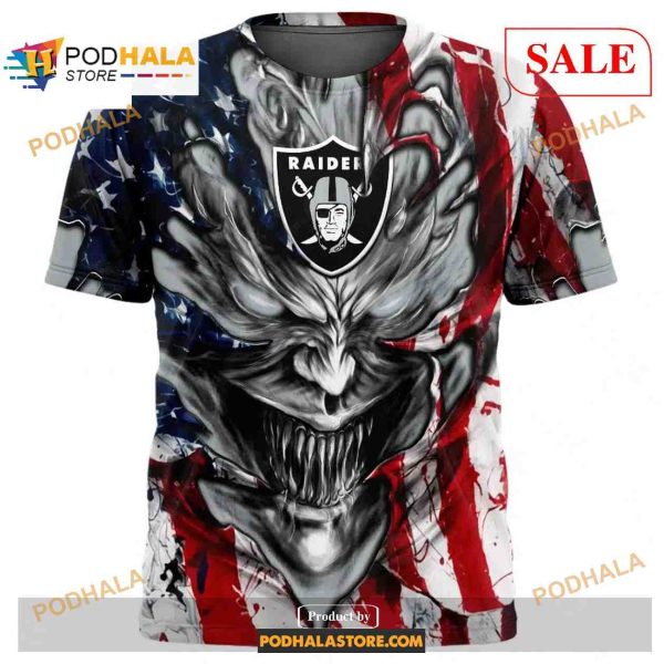Custom Las Vegas Raiders Demon Face American Flag Shirt NFL Hoodie 3D
