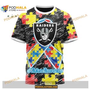 Custom Las Vegas Raiders Special Autism Puzzle Game Stripes Design NFL Hoodie 3D 3