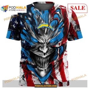 Custom Los Angeles Chargers Demon Face American Flag Shirt NFL Hoodie 3D 2