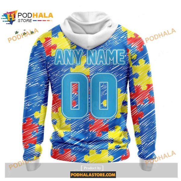 Custom Los Angeles Chargers Special Autism Puzzle Game Stripes Design NFL Hoodie 3D