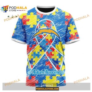 Custom Los Angeles Chargers Special Autism Puzzle Game Stripes Design NFL Hoodie 3D 3