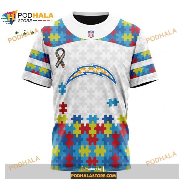 Custom Los Angeles Chargers Special Autism Puzzle Game White NFL Hoodie 3D