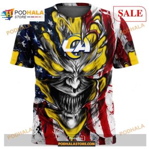 Custom Los Angeles Rams Demon Face American Flag Shirt NFL Hoodie 3D 2