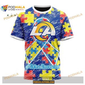 Custom Los Angeles Rams Special Autism Puzzle Game Stripes Design NFL Hoodie 3D 3