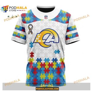 Custom Los Angeles Rams Special Autism Puzzle Game White NFL Hoodie 3D 3