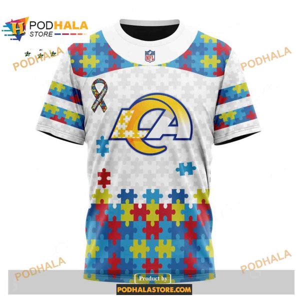 Custom Los Angeles Rams Special Autism Puzzle Game White NFL Hoodie 3D