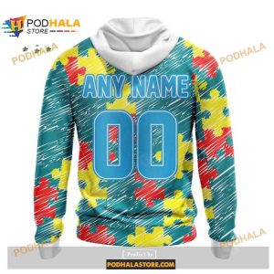 Custom Miami Dolphins Special Autism Puzzle Game Stripes Design NFL Hoodie 3D 2
