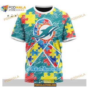Custom Miami Dolphins Special Autism Puzzle Game Stripes Design NFL Hoodie 3D 3