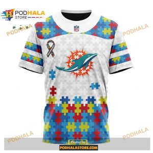 Custom Miami Dolphins Special Autism Puzzle Game White NFL Hoodie 3D 3