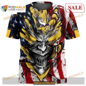 Custom Minnesota Vikings Demon Face American Flag Shirt NFL Hoodie 3D 2