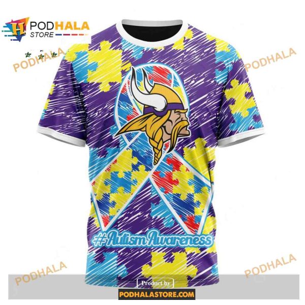 Custom Minnesota Vikings Special Autism Puzzle Game Stripes Design NFL Hoodie 3D