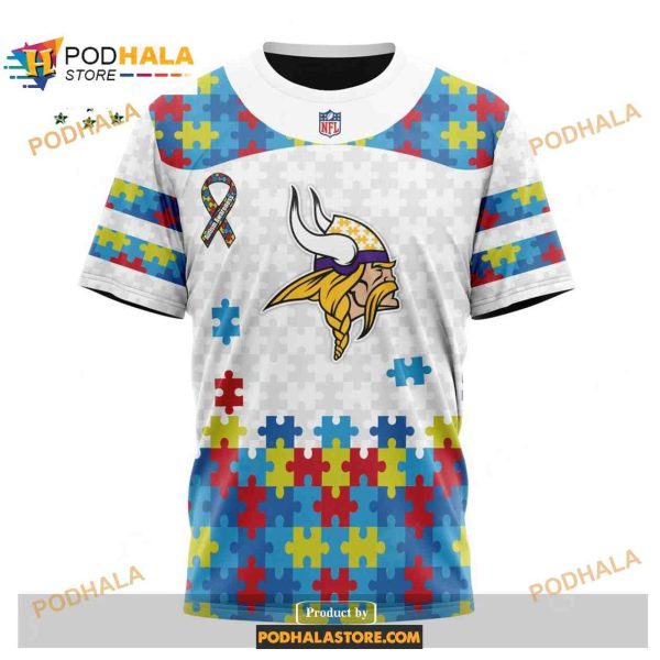 Custom Minnesota Vikings Special Autism Puzzle Game White NFL Hoodie 3D