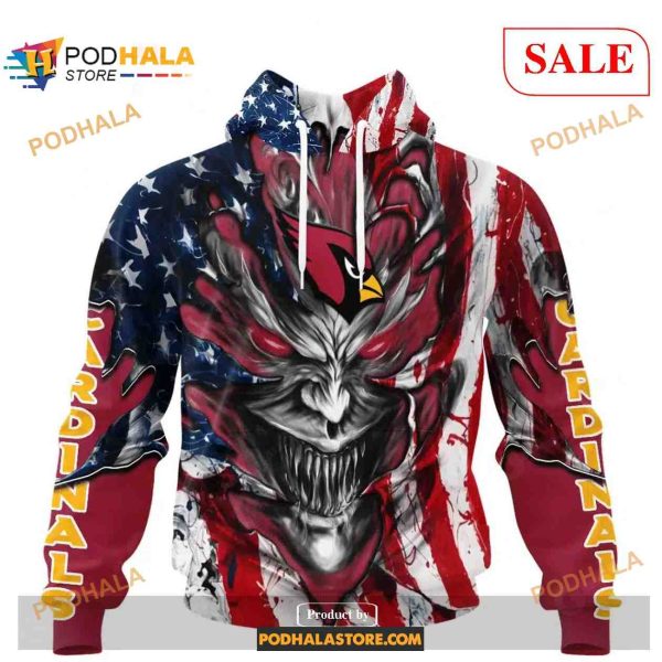 Custom NFL Arizona Cardinals Demon Face American Flag Shirt Hoodie 3D